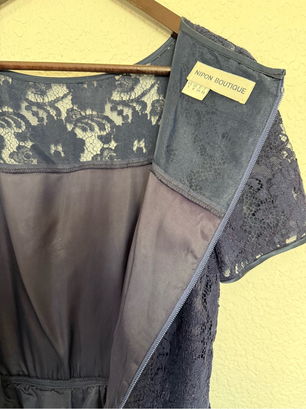 Vintage Nipon Boutique  Lace Fit & Flare Dress | Navy Blue | Romantic | Size 4‎ - Picture 10 of 13